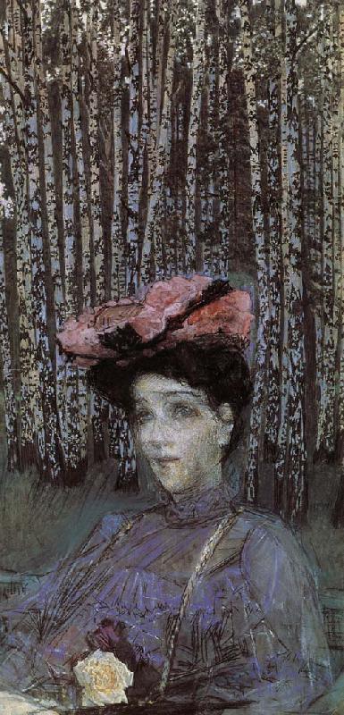 Mikhail Vrubel Portrait of Nadezhda zabela-Vrubel on the edge of a Birch Grove oil painting image